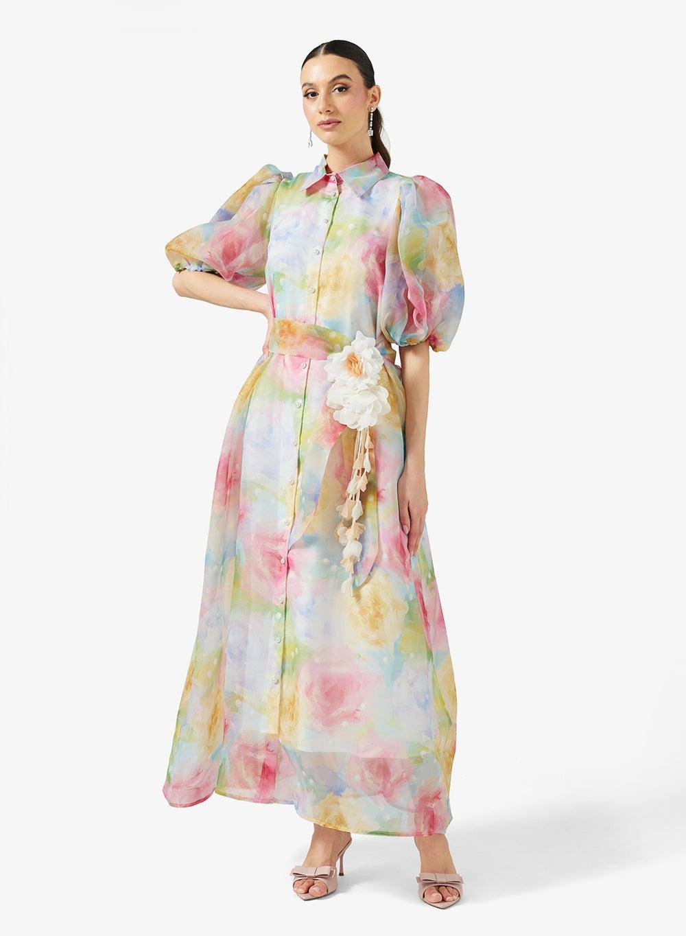 Vt8910A Pastel Floral Maxi Shirt Dress - Image 1