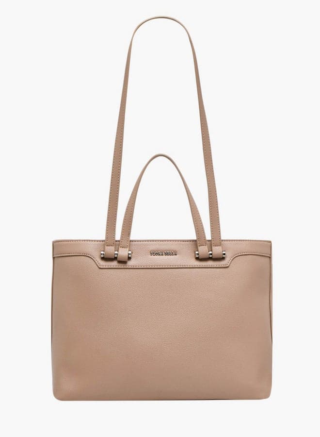 Taupe PU Tote Bag Wl9562 with Zip Closure - Image 1