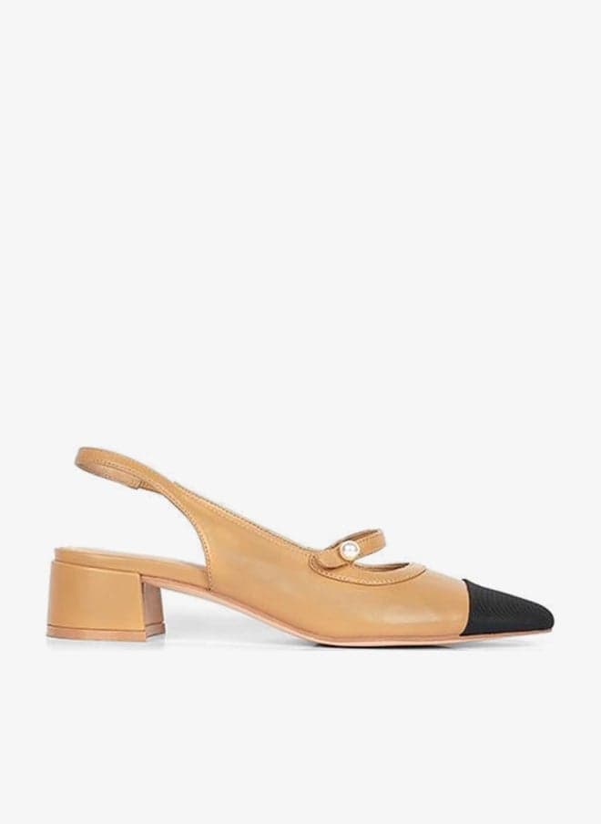 Pearl Strap Slingback Heel with Contrast Toe - Image 1