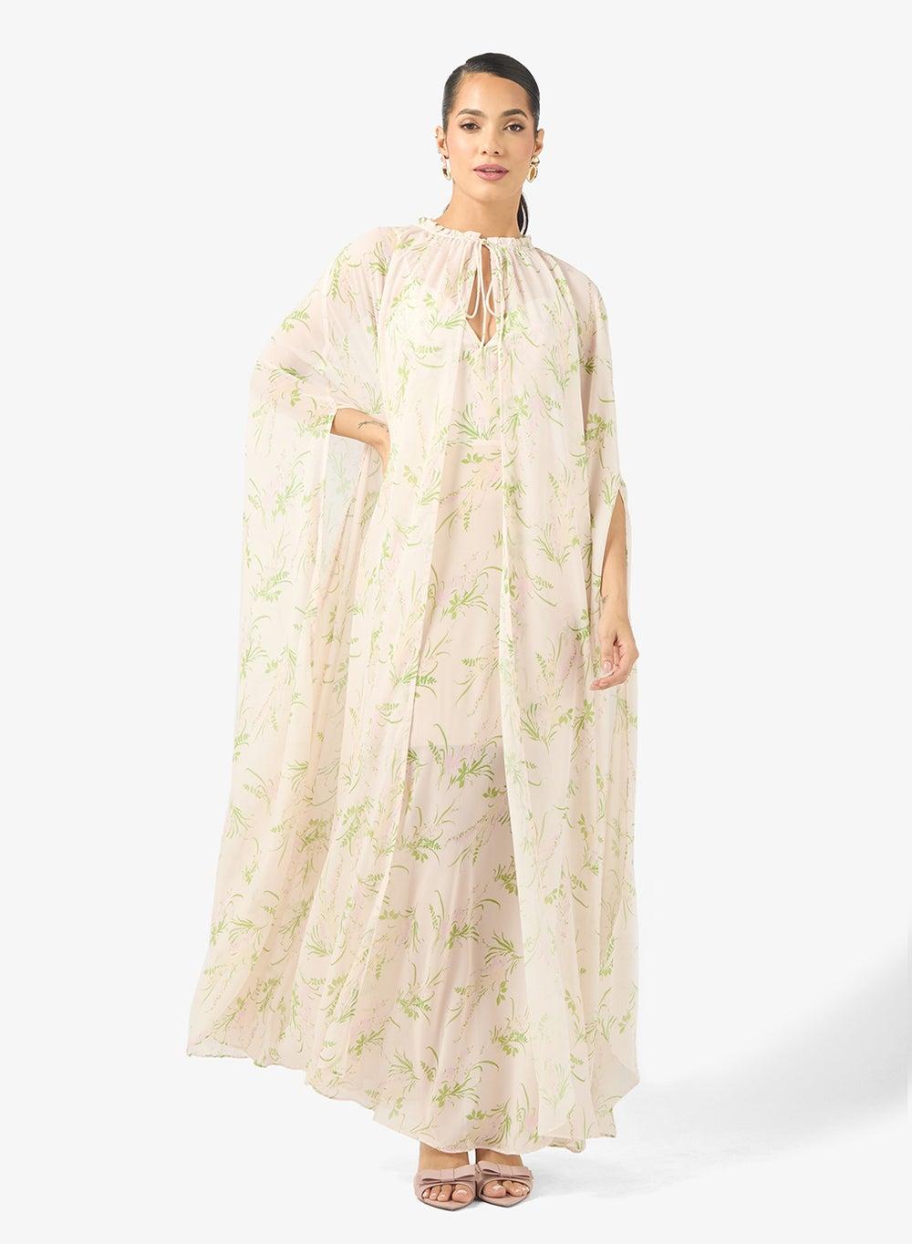 Ac4425 Floral Tiered Maxi Dress with Cape Sleeves - Image 1