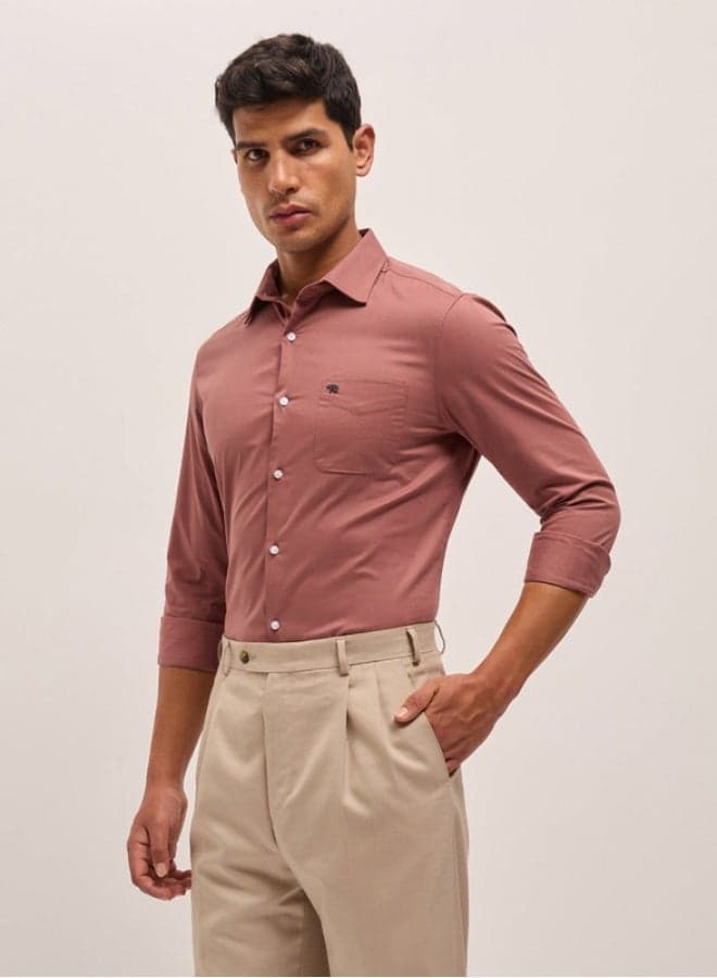 Dark Orange Cotton Button-Down Shirt for Men - Image 1