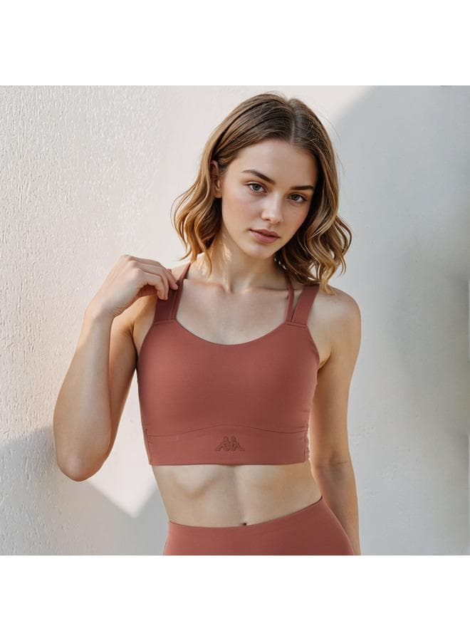 Kappa Crossback Logo Sports Bra in Brown Nylon - Image 1