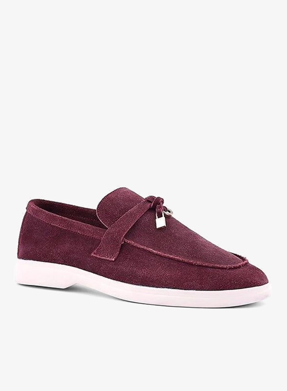 Maroon Suede Smart Casual Women’s Loafers - Image 1