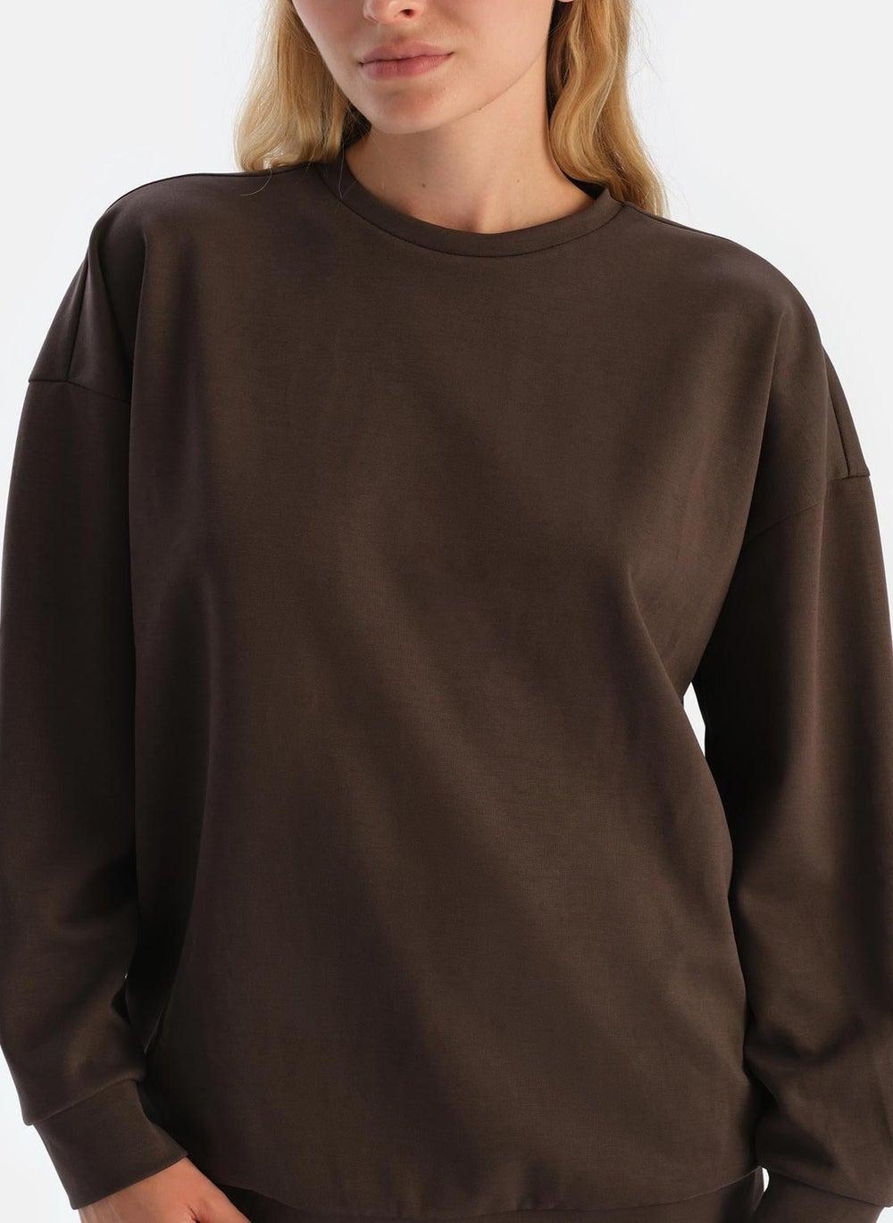 Dark Brown Scuba Crew Neck Sweatshirt 24Aw11313Bb - Image 1