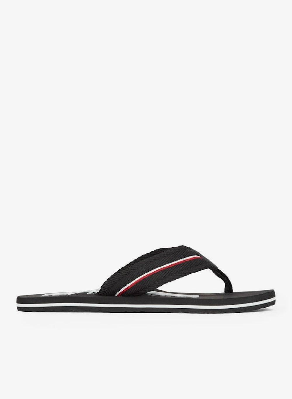 Chevron Webbing Beach Sandals – Black - Image 1