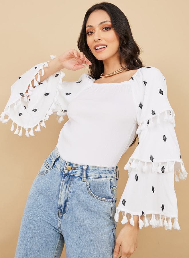 Styli White Square Neck Puff Sleeve Top 7004386224 - Image 1