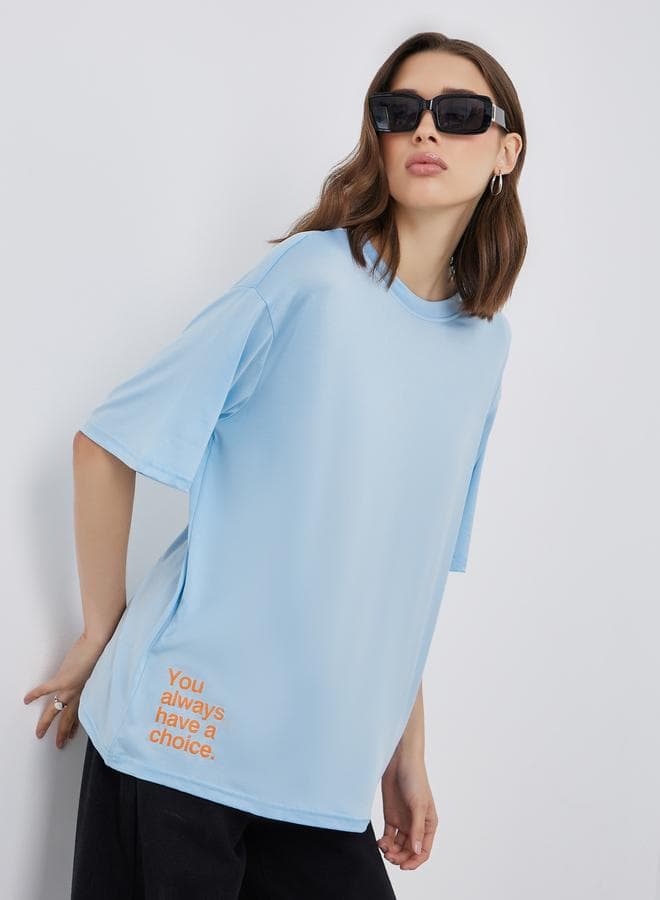 Blue Slogan Print Regular Fit T-Shirt - Image 1