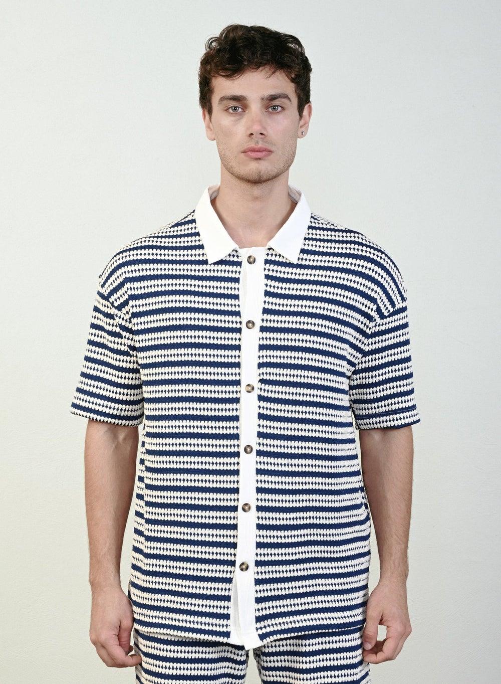 Blue & White Striped Short Sleeve Shirt - Image 1