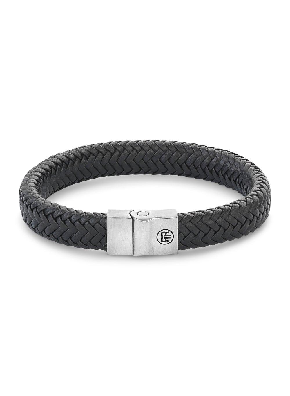 Full Metal Herringbone Black Matte Leather Bracelet - Image 1