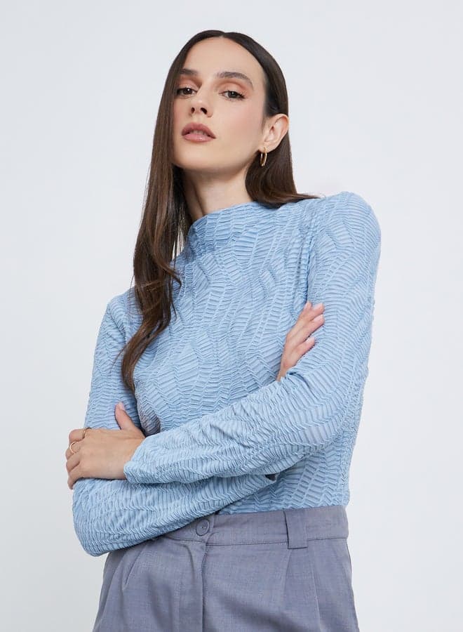 Styli Blue Textured Knit High Neck Top - Image 1