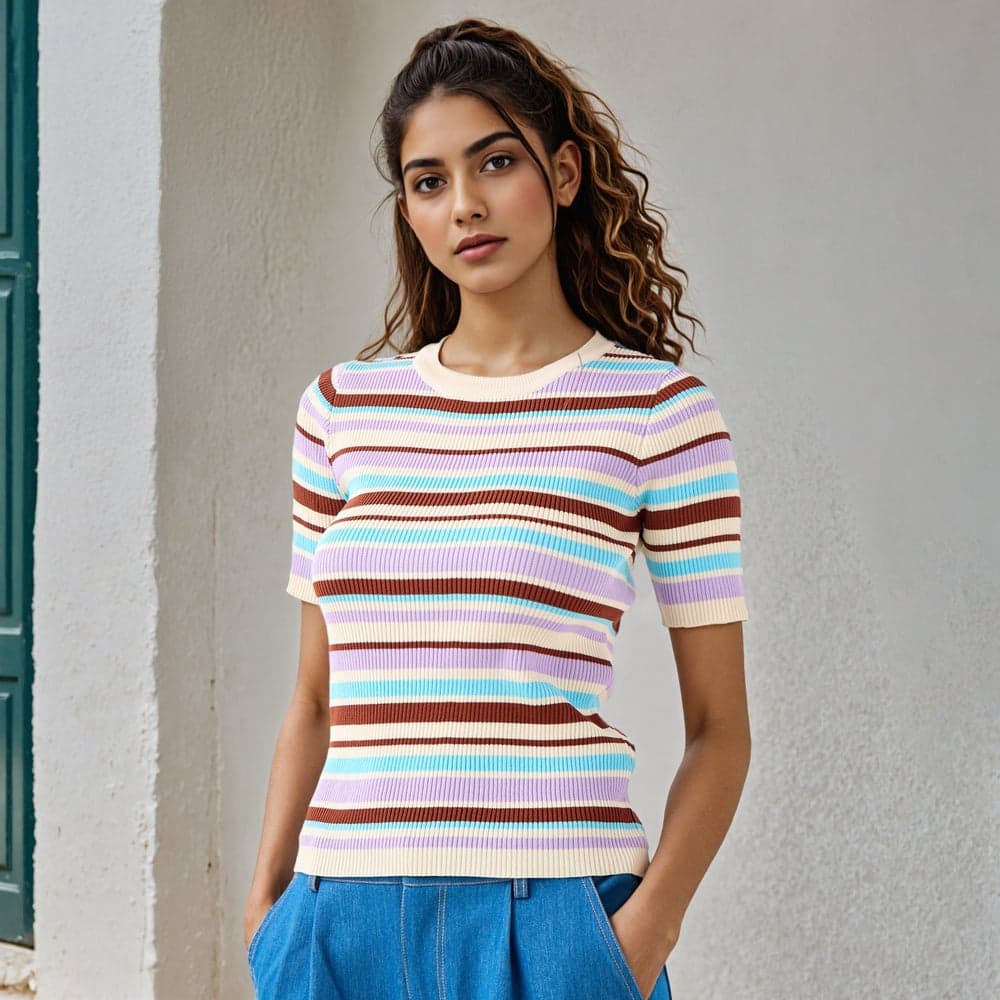 2Xtremz Multicolor Striped Crew Neck Tee - Image 1