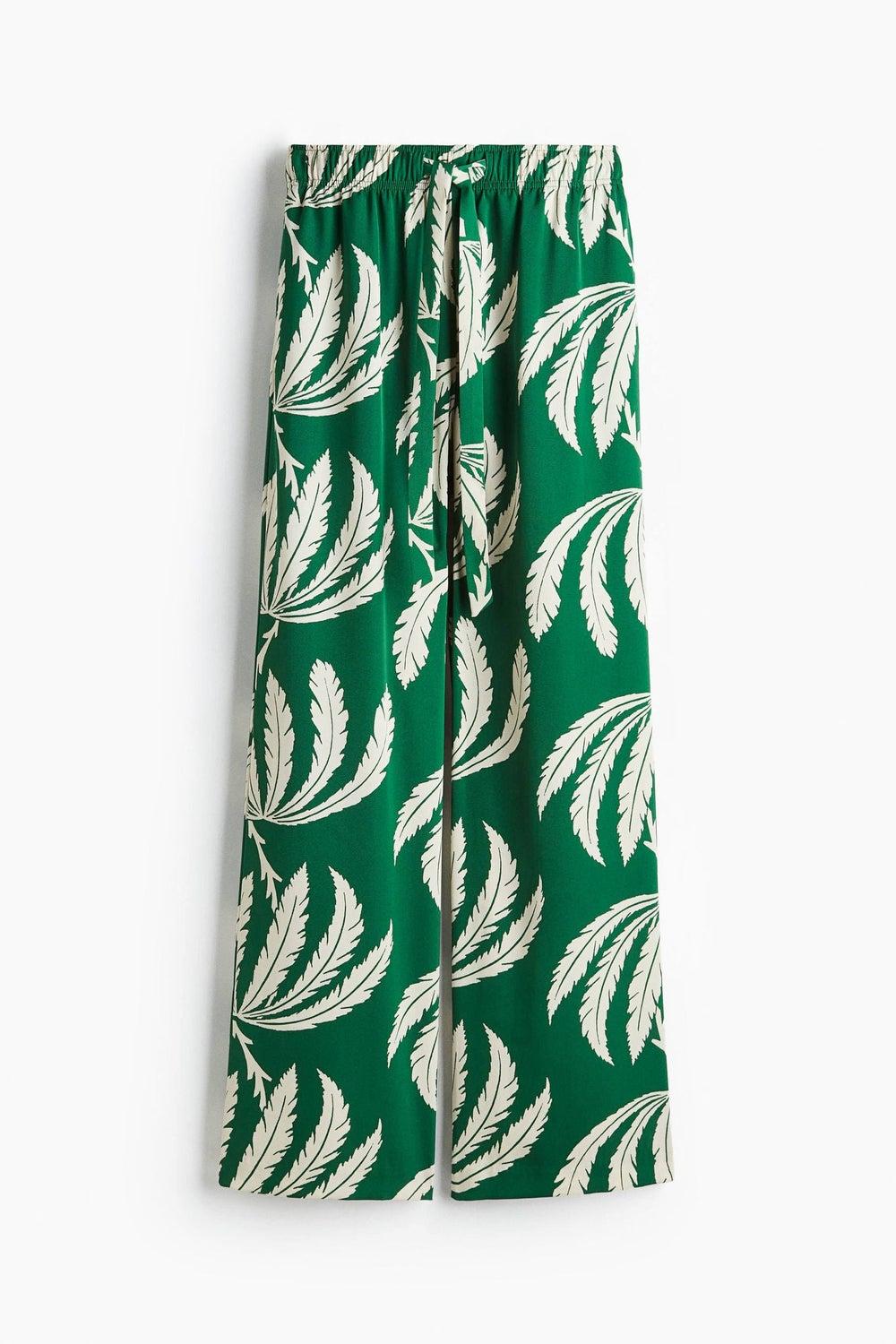 High-Waist Floral Twill Drawstring Wide-Leg Trousers - Image 1