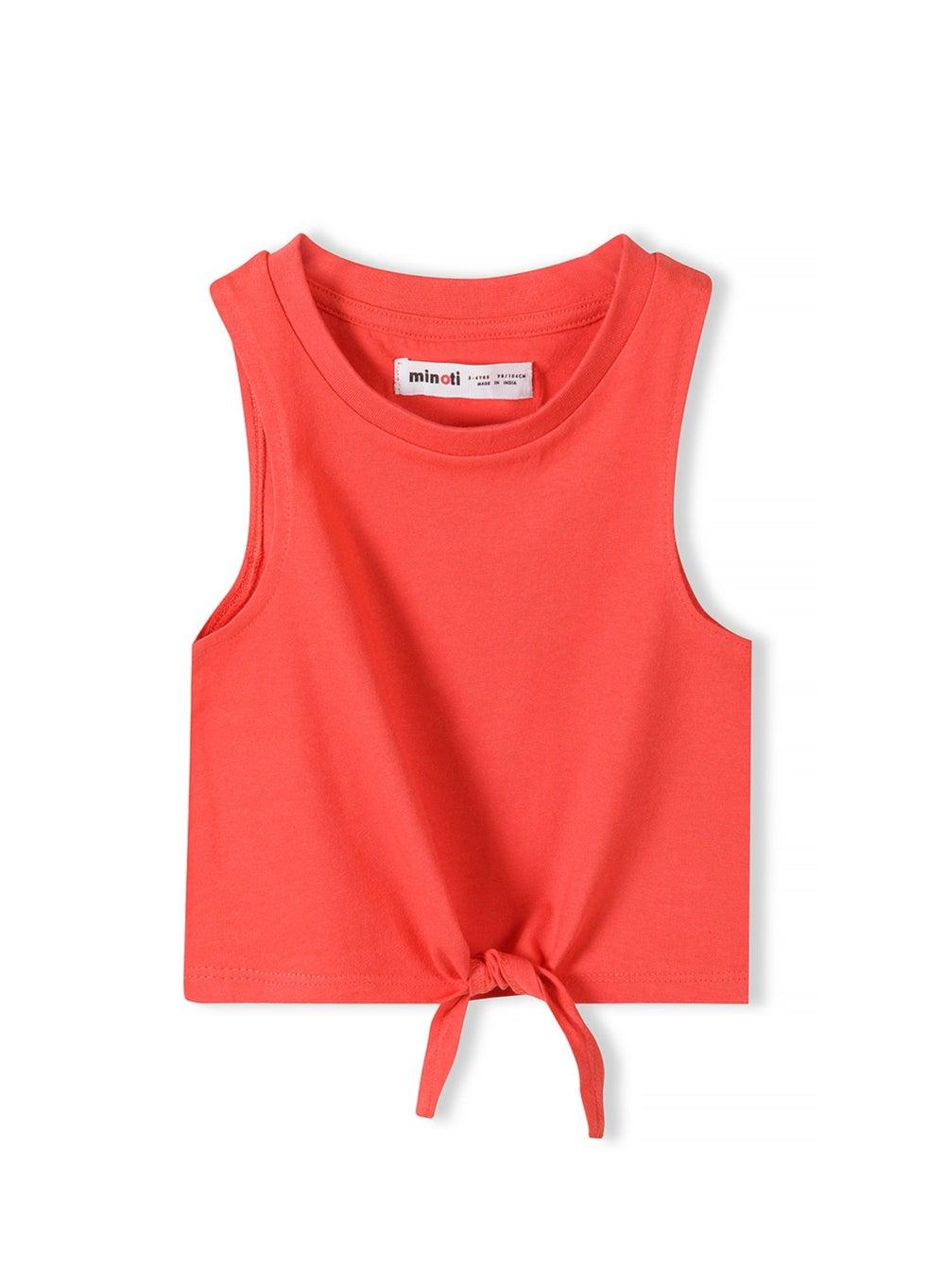 Girls Red Tie-Front Ribbed Cotton Crop Vest - Image 1