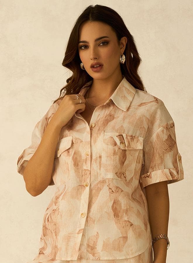 Virgio Tropical Crop Shirt in Recycled Poly  Orange - Image 1