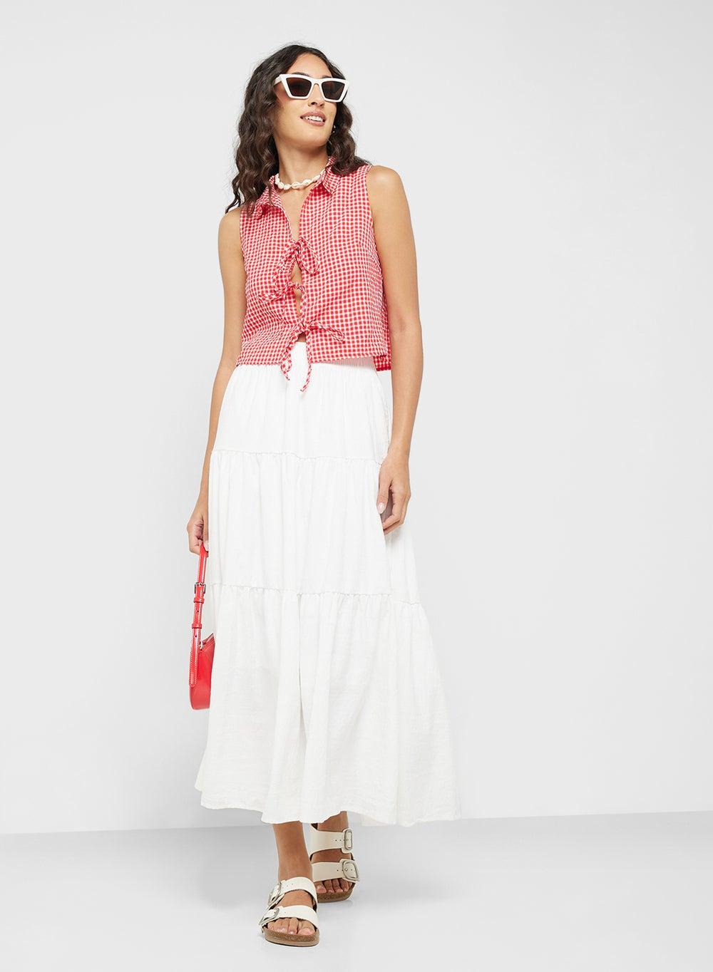 White Tiered A-Line Maxi Skirt Skt009 - Image 1