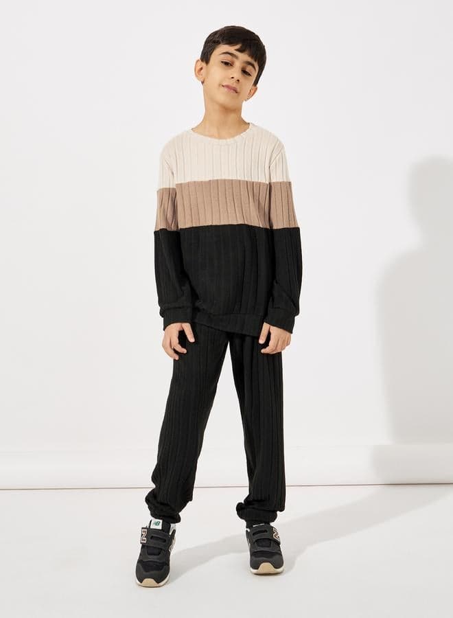 Boys Color Block Rib Knit Tracksuit Set 2111980220 - Image 1