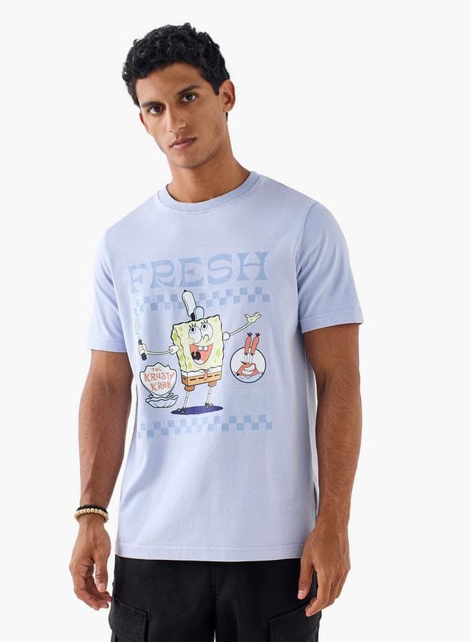 SpongeBob SquarePants Blue Cotton Crew Neck T-Shirt - Image 1