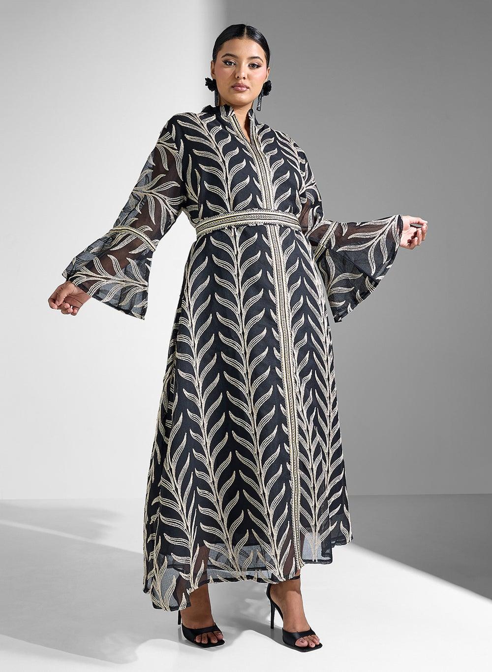 Ab401P Plus Size Black Floral Embroidered Maxi Dress - Image 1