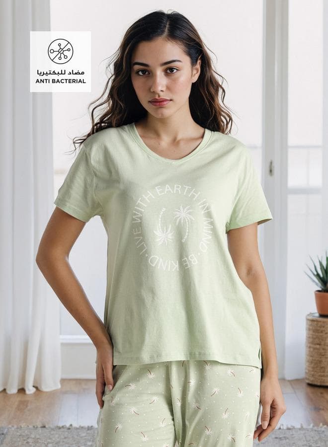 Green Printed Cotton Blend Pyjama Set - Image 1