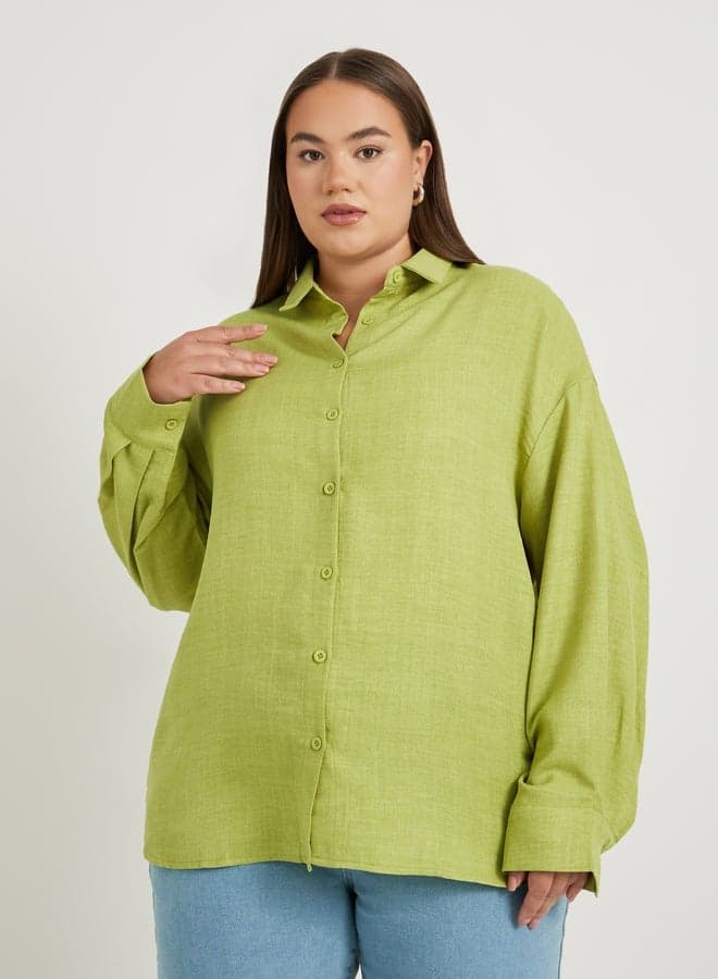 Plus Size Yellow Linen-Look Button Back Shirt 7012713337 - Image 1