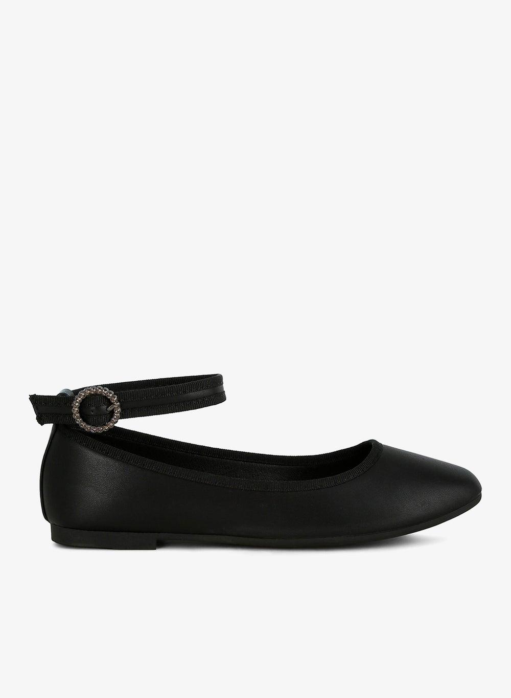 Black Buckle Strap Ballet Flats Sh4912 - Image 1