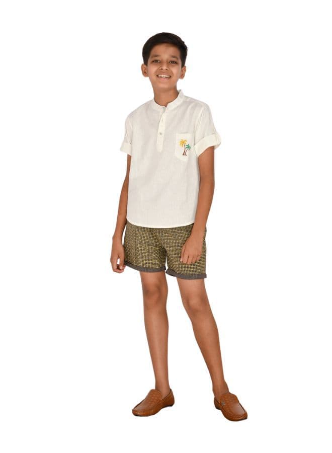 Boys Petite Palm Embroidered Cotton Shirt & Shorts Set - Image 1