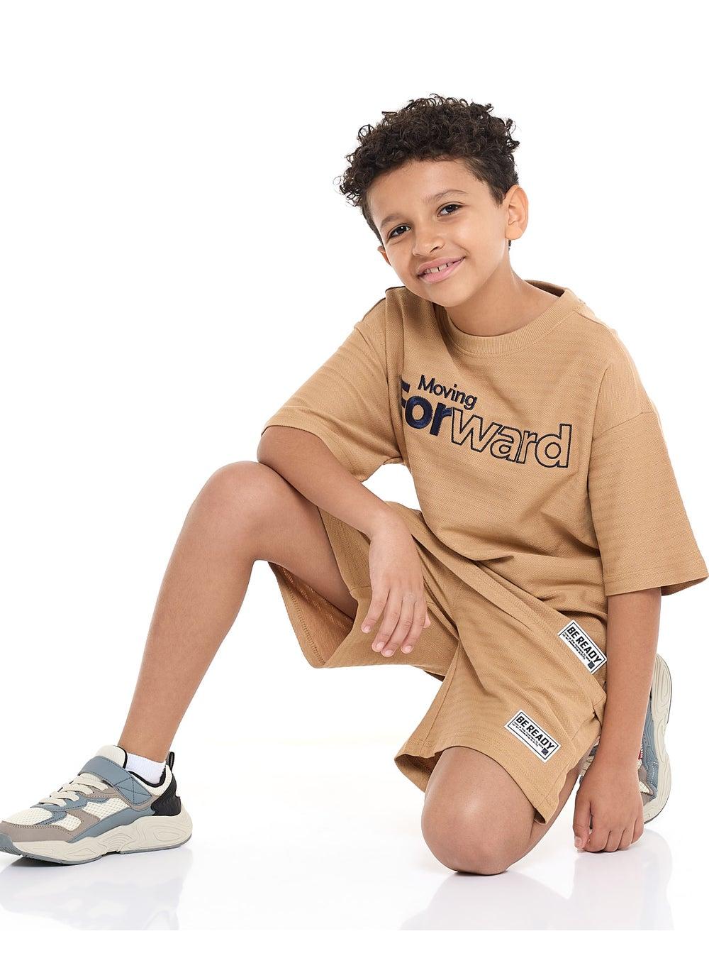 Oversized Boys Jacquard Sand Set with Pocket Shorts - Image 1