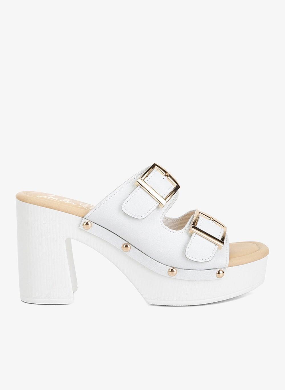White Dual Buckle Platform Clogs SH4776R - Image 1