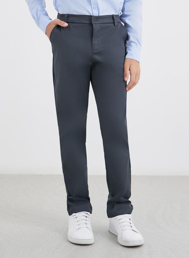 Teen Boys Grey Straight Fit School Uniform Pants - Image 1