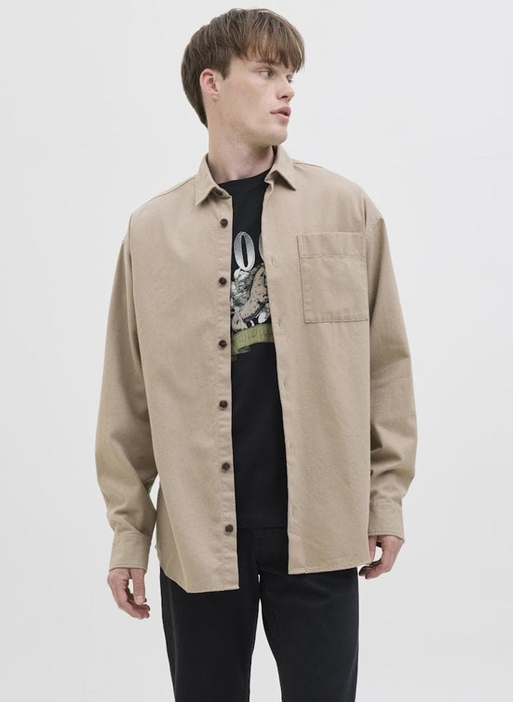 Roasted Cashew Regular Fit Cotton Blend Overshirt - Image 1