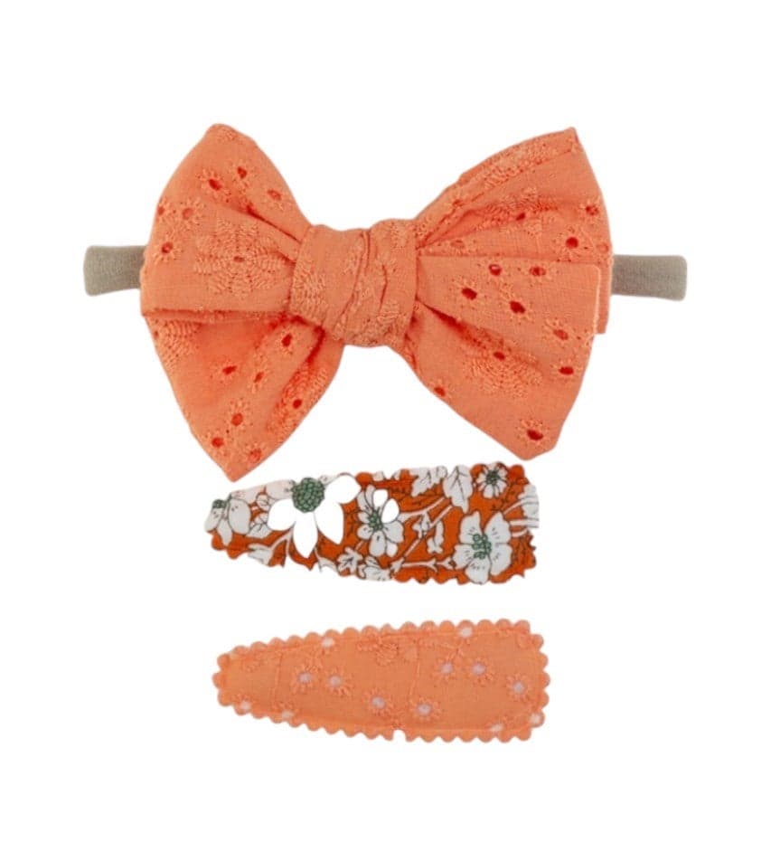 Jana Ribbon Bow Clip & Ponytail Set Dark Peach - Image 1