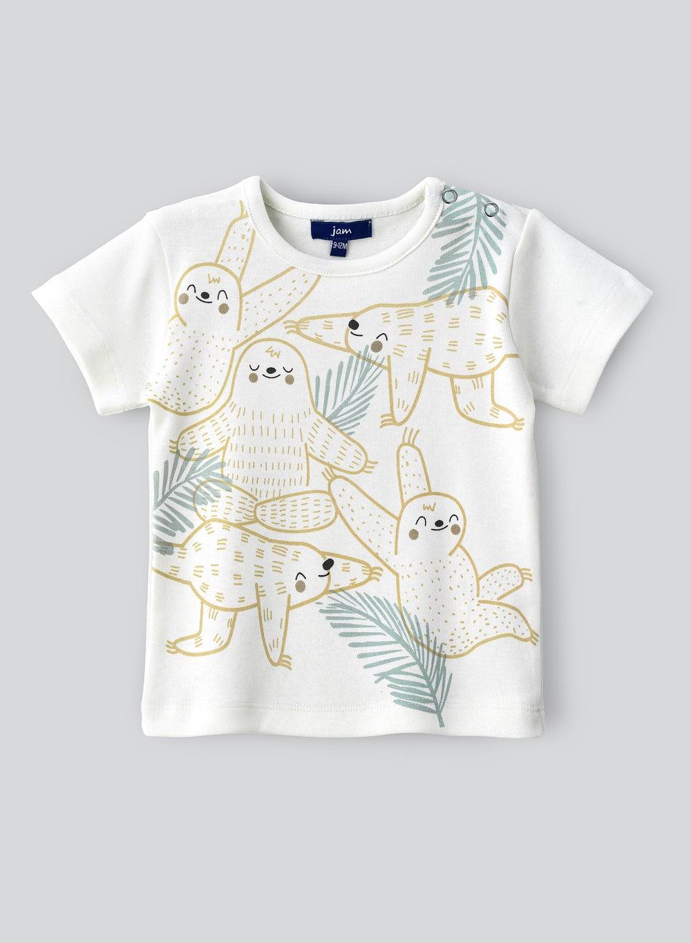 Boys White Sloth Print Cotton T-Shirt Crmsinb4015 - Image 1