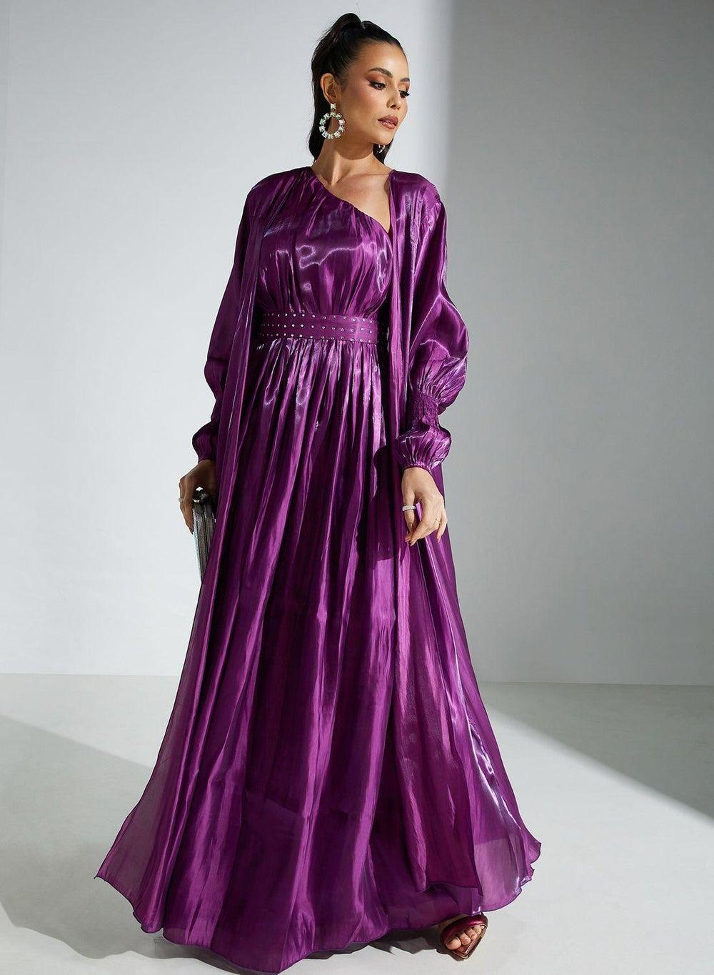 Kimono 2Pcs One-Shoulder Flared Abaya Set - Image 1