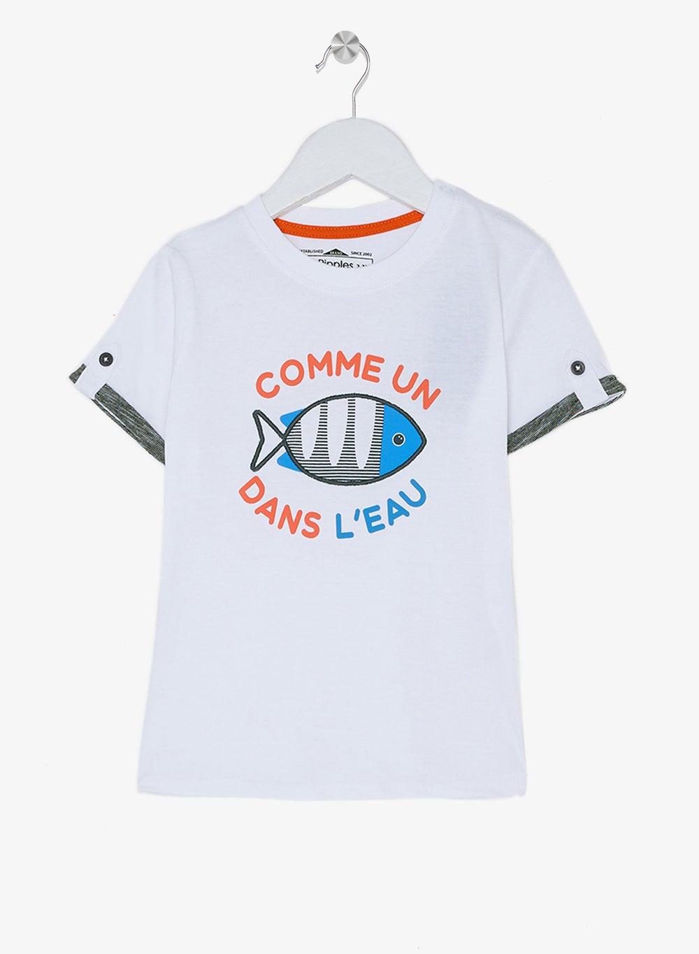 Ripples Boys Regular Fit Fish Print Cotton Tee - Image 1