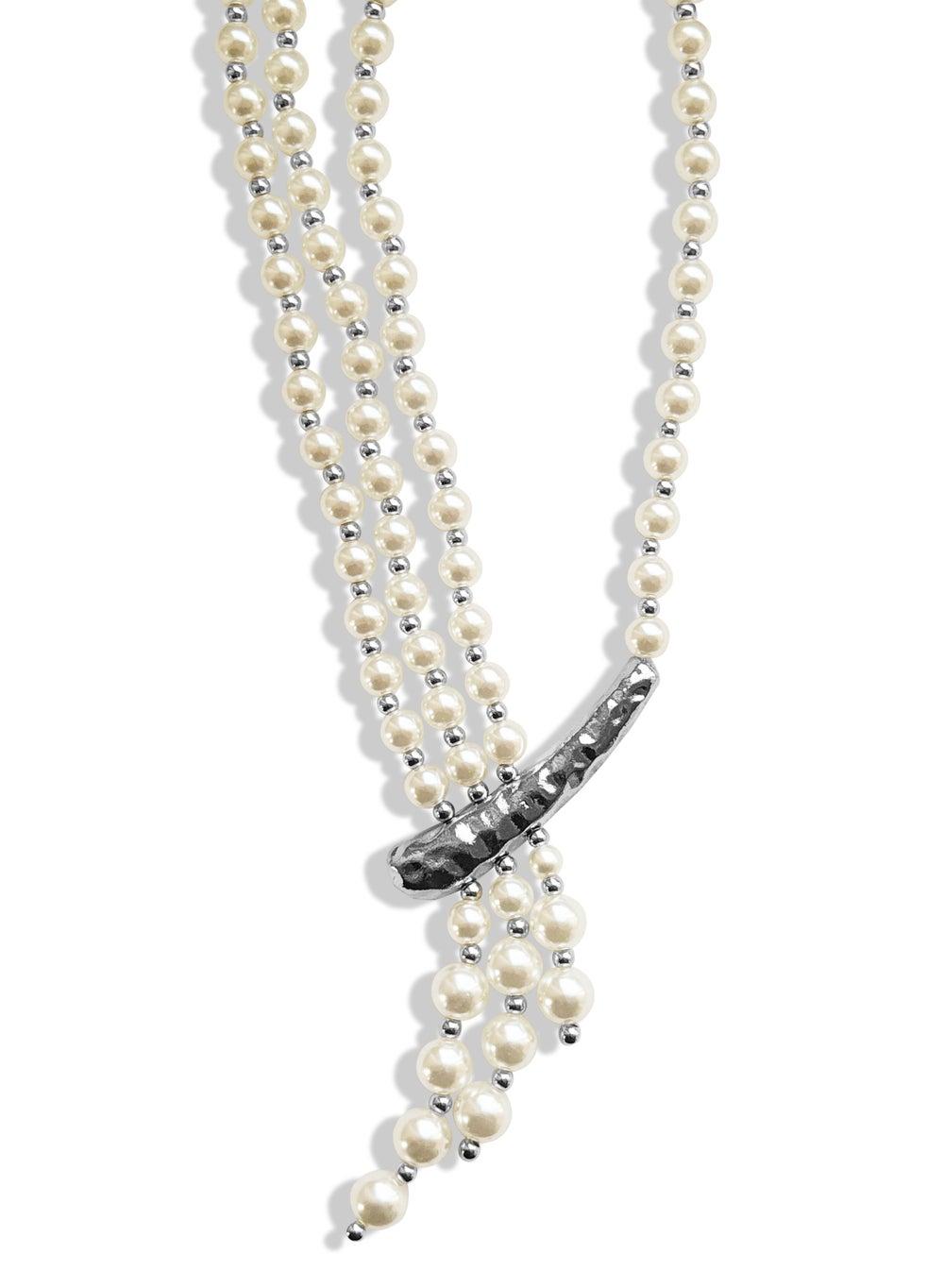 Harsha Pearl Statement Necklace in Silver - Image 1