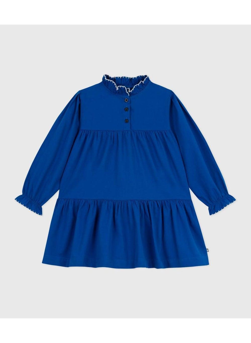 Royal Blue Cotton Tiered Midi Dress for Girls - Image 1