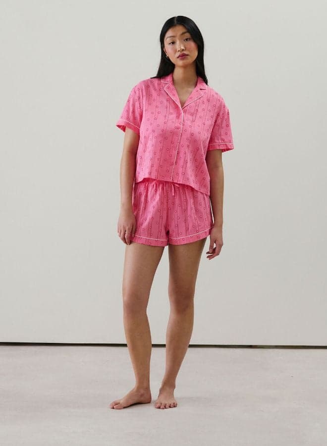 Pink Printed Cotton Blend Lounge Shorts 655399563 - Image 1