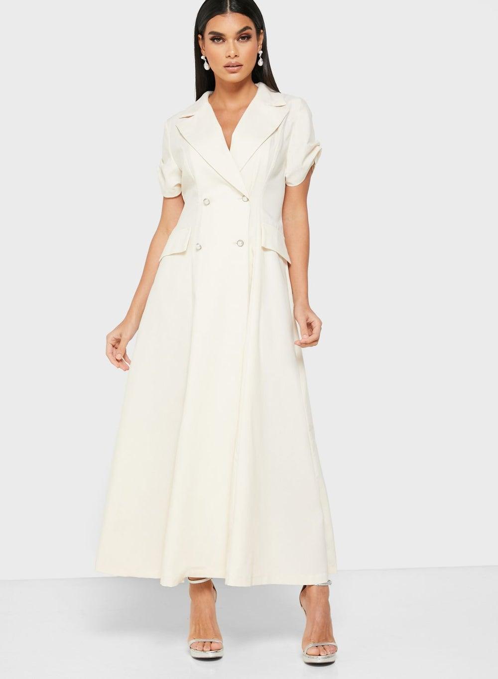 Ivory Double-Breasted Maxi Blazer Dress 5Lyq100 - Image 1