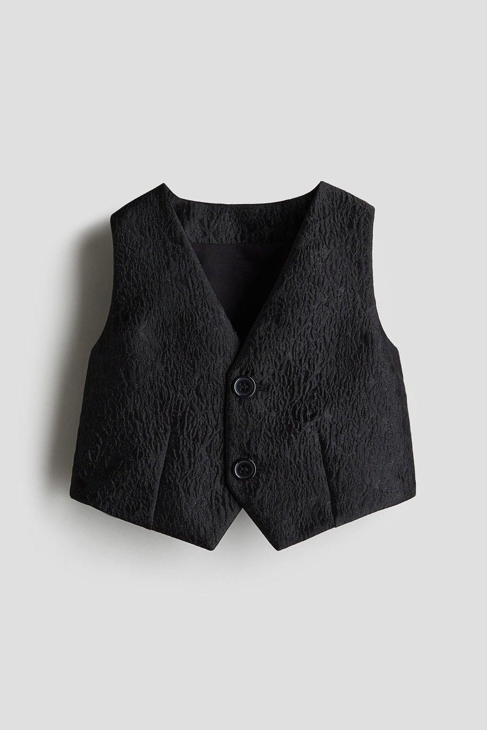 Boys’ Shimmer Jacquard Waistcoat – Black V-Neck - Image 1