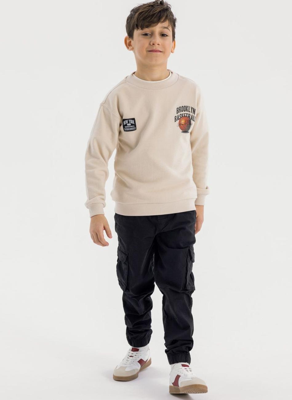 Black Cotton Cargo Trousers with Drawcord Boys - Image 1