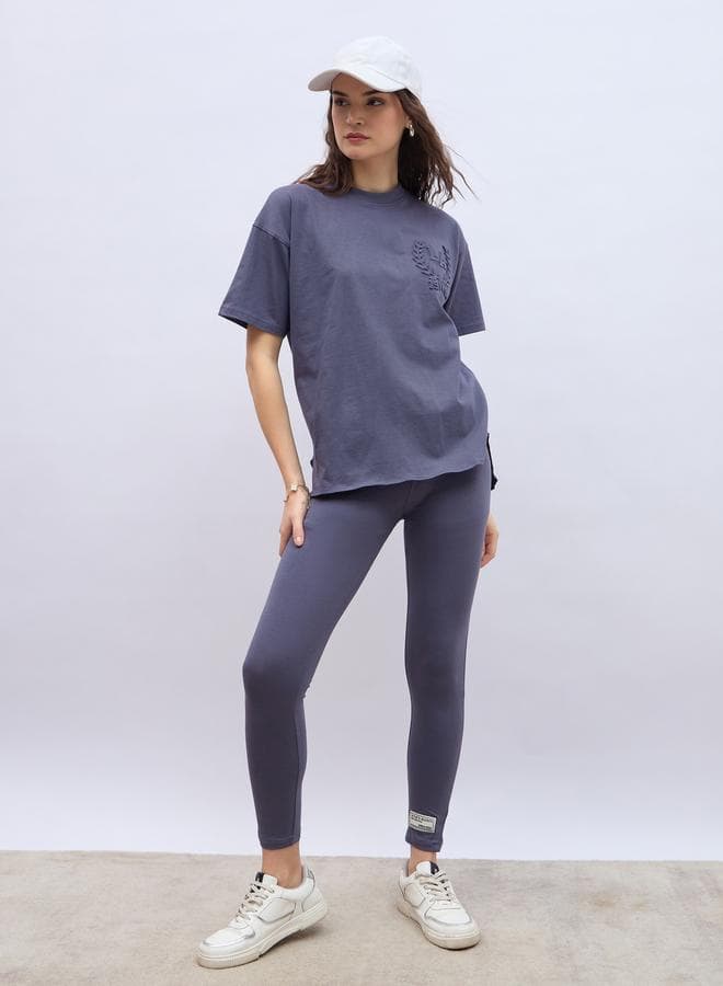 Styli Grey Embossed Co-Ord T-Shirt Leggings Set - Image 1