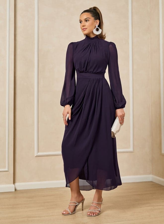 Dark Purple Chiffon Mockneck Midi Dress 7011960929 - Image 1