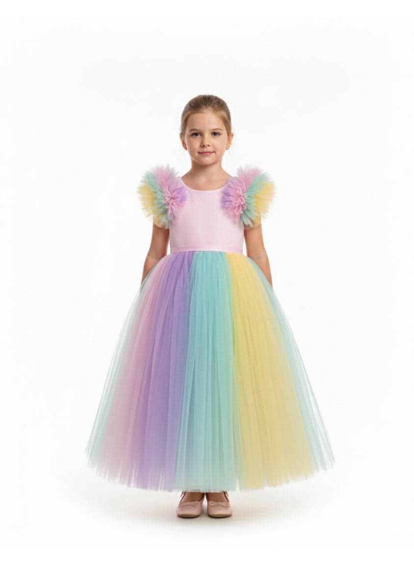 Unicorn Rainbow Tulle Maxi Dress for Girls - Image 1