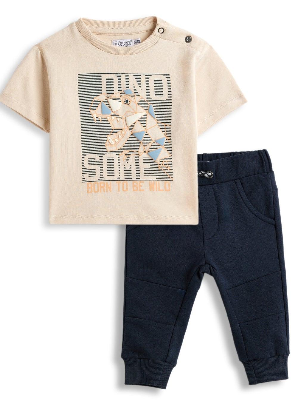 Dirkje Boys Sand Cotton Set T-Shirt & Joggers - Image 1