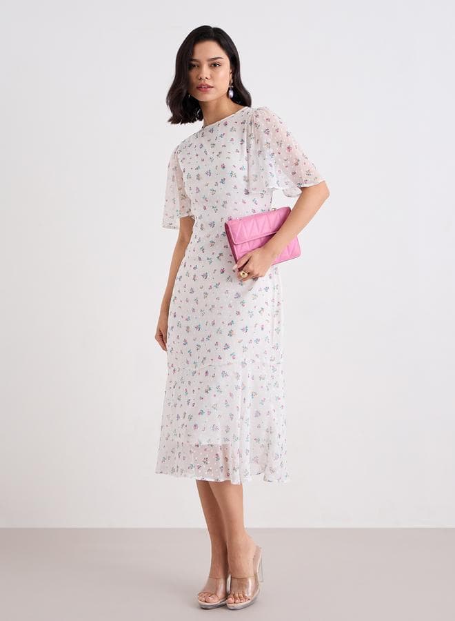 Styli Off White Floral Dobby Midi Dress - Image 1