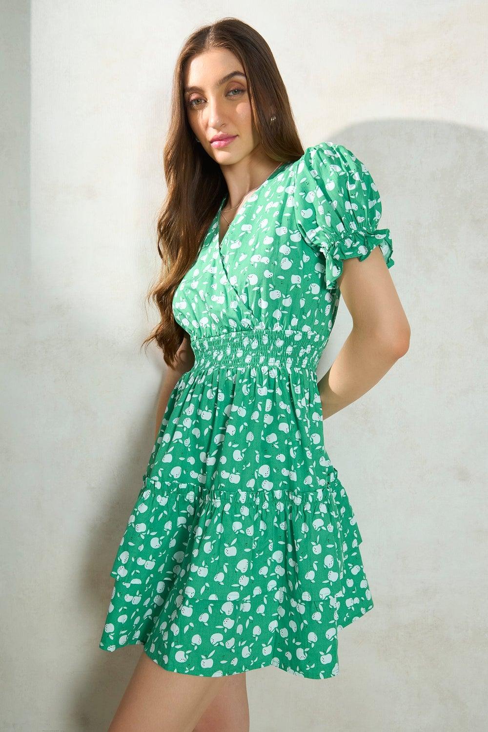 Bright Green Floral Smocked Mini Dress 62044200 - Image 1