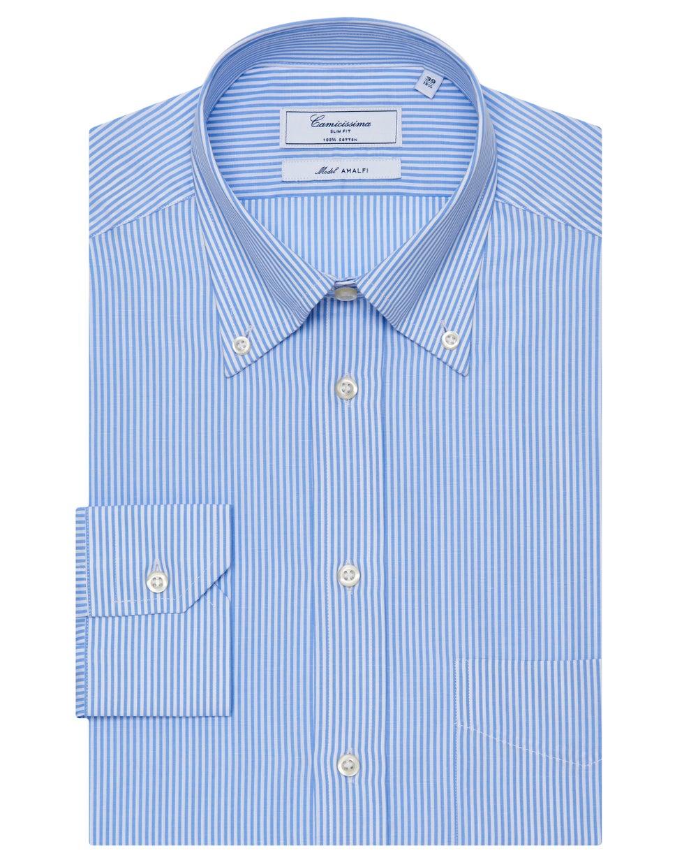 LONG SL. Slim Fit Light Blue Striped Shirt - Image 1
