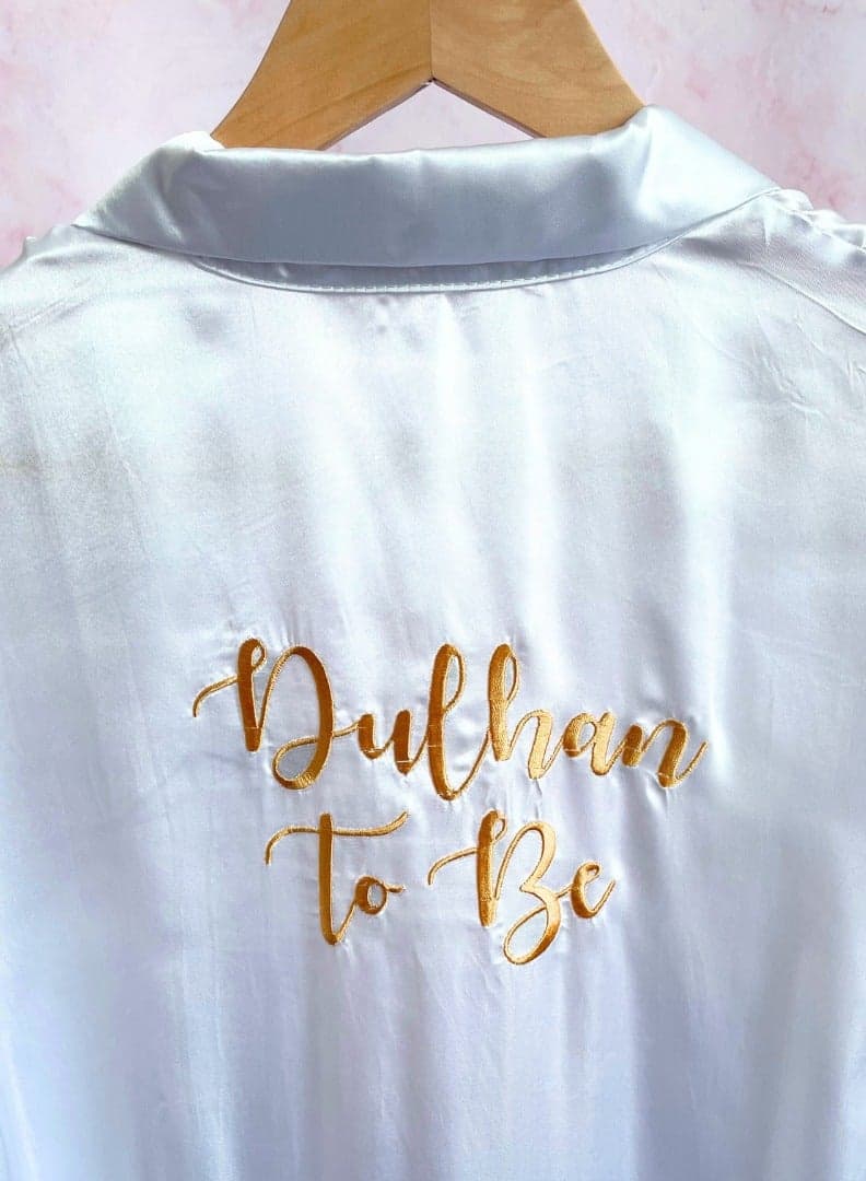White & Gold Dulhan To Be Silk Bridal Robe - Image 1