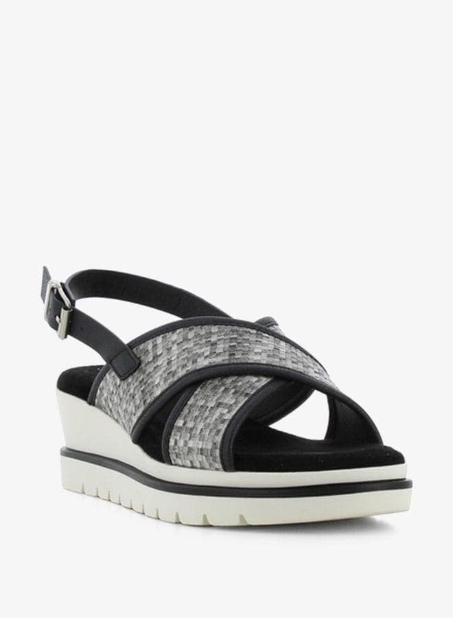 Black Cross Strap Platform Wedge Sandals 611601 - Image 1