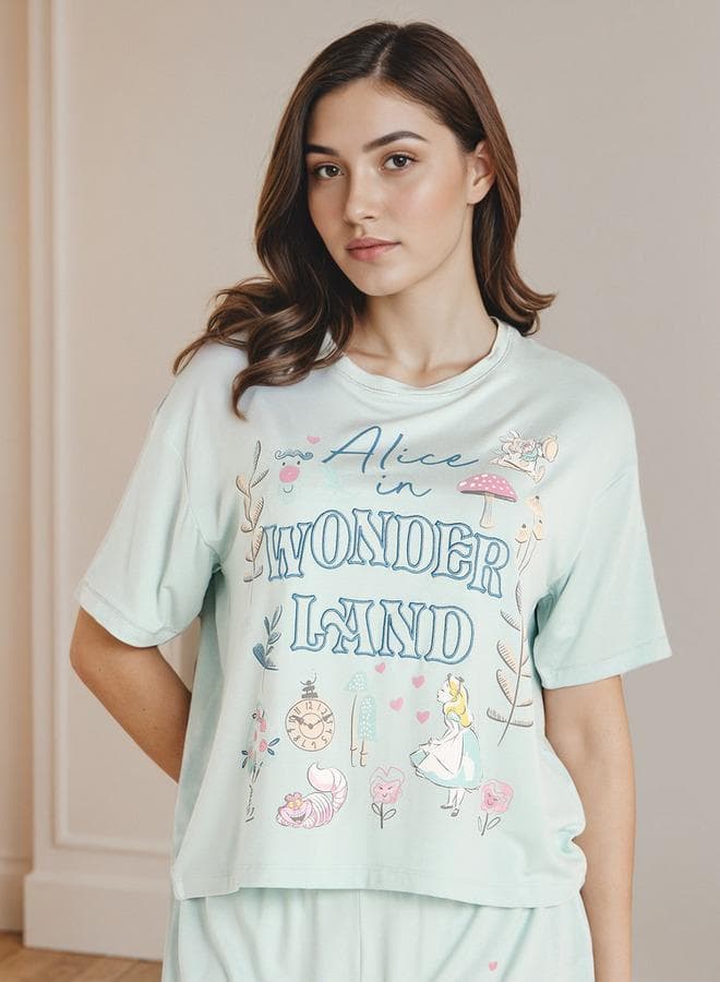 Blue Viscose Pyjama Short Set Tee & Shorts - Image 1